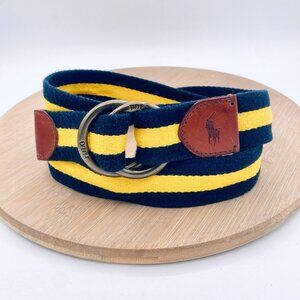 Polo Ralph Lauren Belt Mens 34 Blue Yellow Nylon Brass Buckle Ratchet Golf